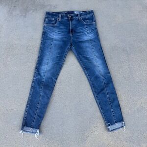 AG Adriano Goldschmied The Farrah Skinny Ankle Jeans Blue Raw Hem Size‎ 31R